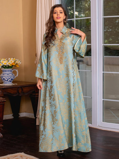 Muslim Ramadan Eid Embroidery Beading Casual Abaya For Women Jalabiya