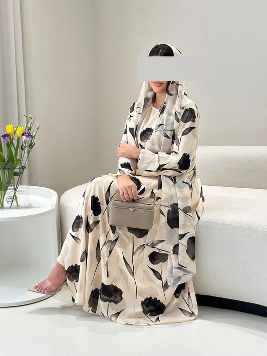 Ramadan Muslim Woman’s Long Dresses Cardigan with Hijab