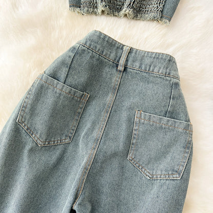 Women Vintage Denim Sets Fashion Streetwear