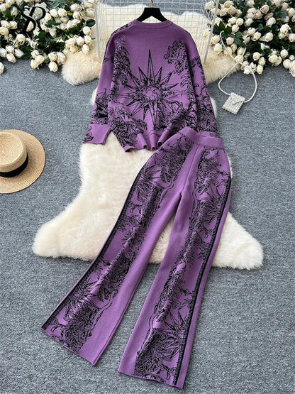 2PC Knitted Suits Jacquard Design - DALI