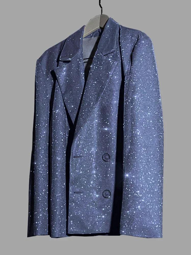 Silver Shiny Blazer Sets For Women - DALI