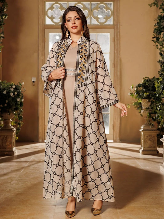 Ramadan Abaya With Sashes Stylish Muslim Elegant Women Evening Dress