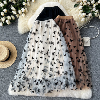 High Quality Embroidery Long Skirt Ladies Elastic Waist