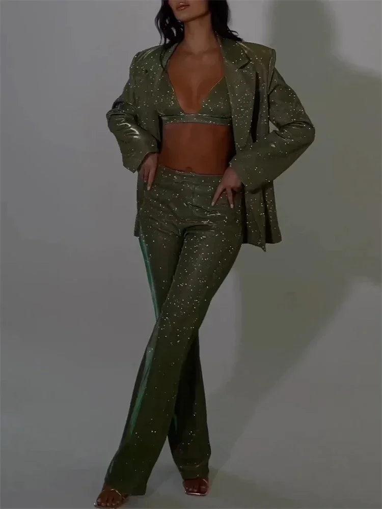 Silver Shiny Blazer Sets For Women - DALI