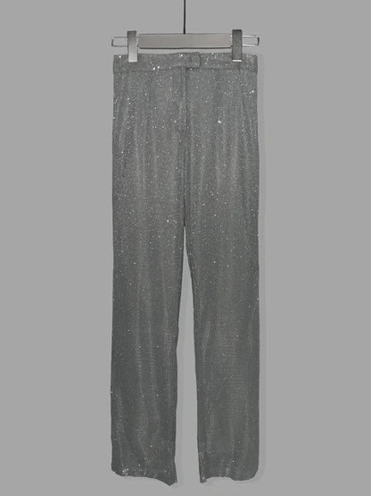 Glitter Silver Party Two Piece Pants Set Women - DALI