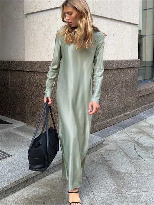 Black Satin Fashion Maxi Dress For Women - DALI