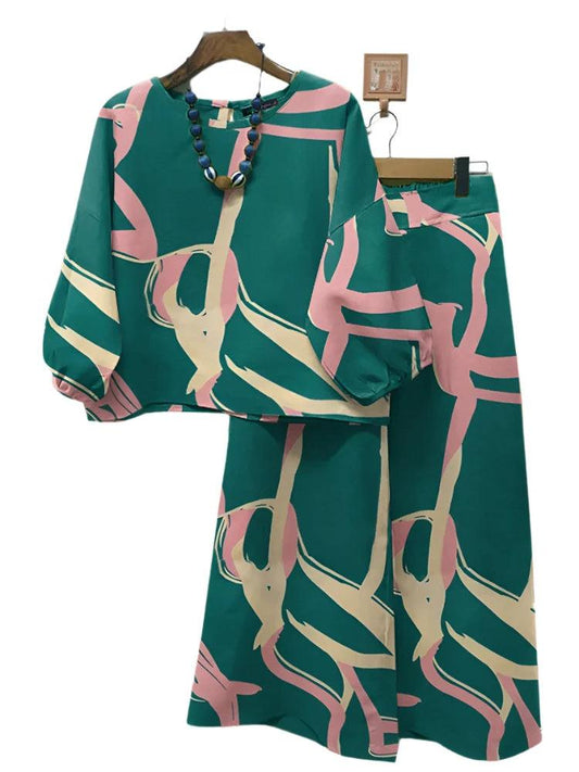Blouse Wide Leg Pants Suit - DALI