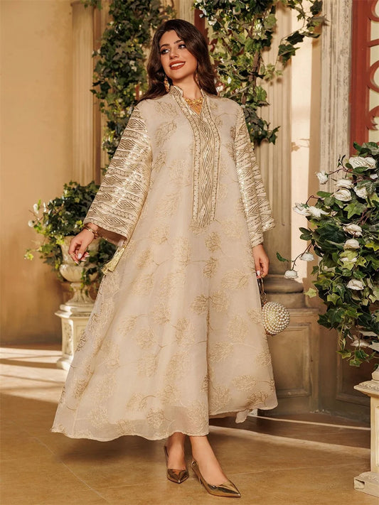 Ramadan Embroidery Sequins Maxi Dress Abaya
