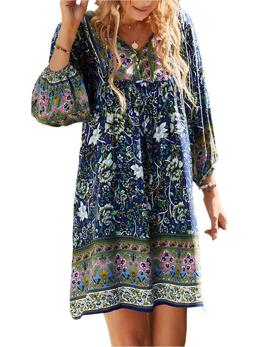Summer Floral Printed Mini Dress - DALI