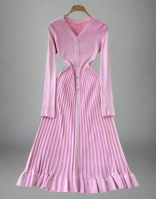 Knitting Sweater Dress Ladies V-Neck - DALI