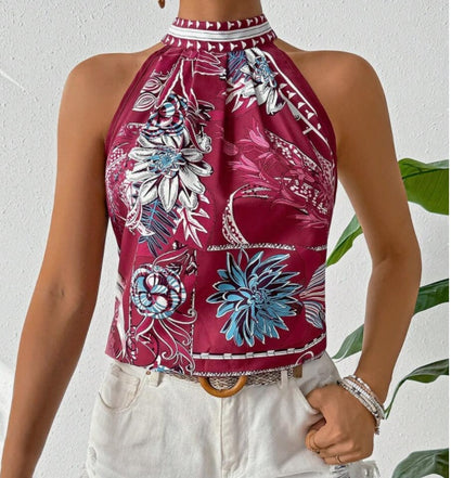 Summer Floral Print Open Collar Shirt