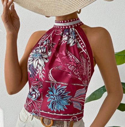 Summer Floral Print Open Collar Shirt