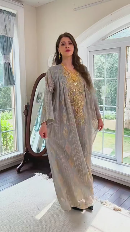 Gorgeous Party Evening Dresses Muslim Ethnic Sequin Gold Thread Embroider Abaya