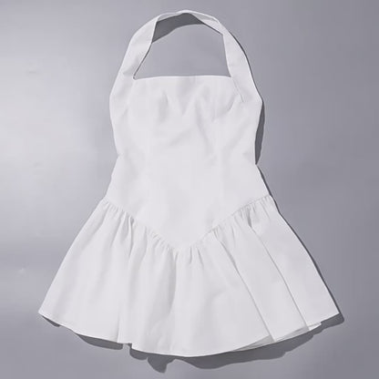 White Summer Ruffled Mini Dress Female