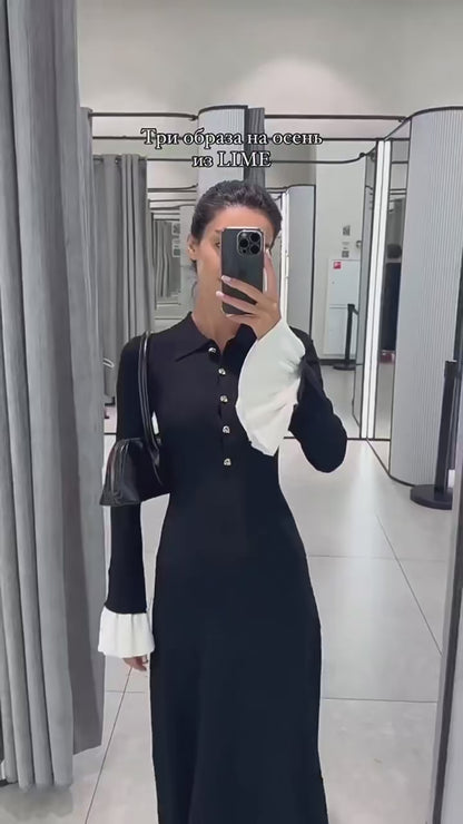 Female Ruffled Knitwear Long Dress Fashion