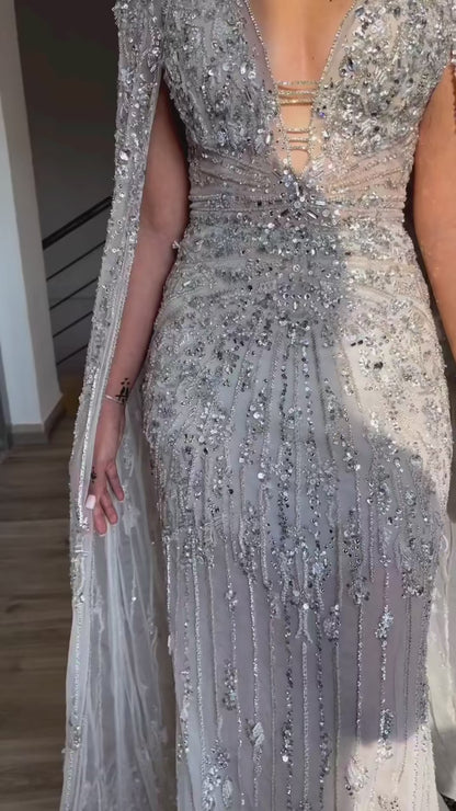 Luxury Mermaid Evening Dresses with Cape