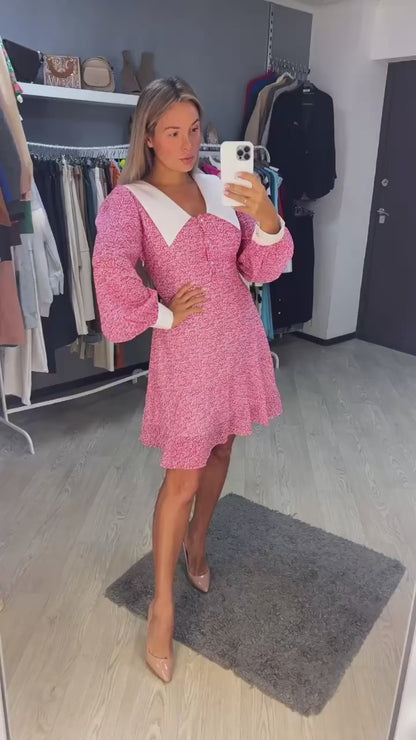 V-Neck Printed Fashion Mini Dress For Women